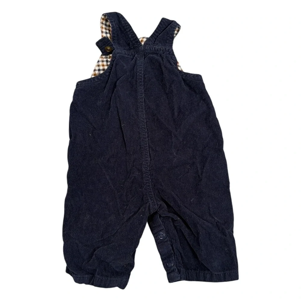 Carters Baby Boys Navy Blue Corduroy Bulldog Overalls 3 Months Gingham Lining
